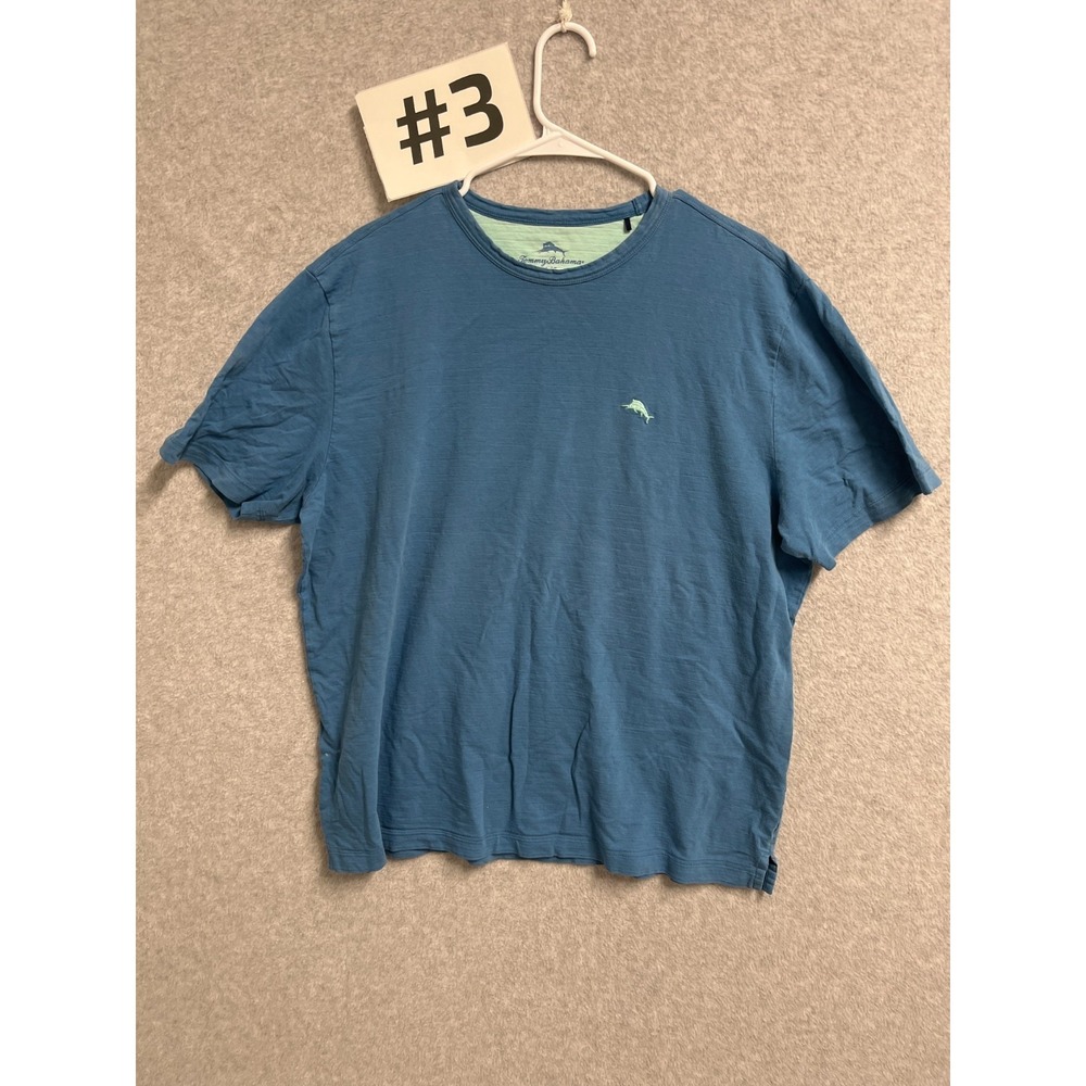 Tommy Bahama T Shirt Mens Large Blue Cotton Stretch Whale Logo Crew Neck Casual